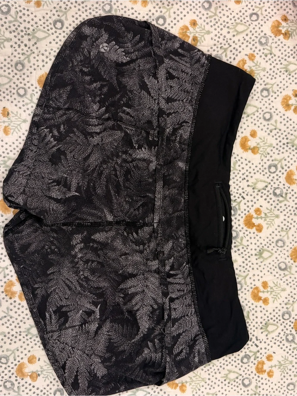 Lululemon Black & Charcoal Fern-Print Athletic Shorts